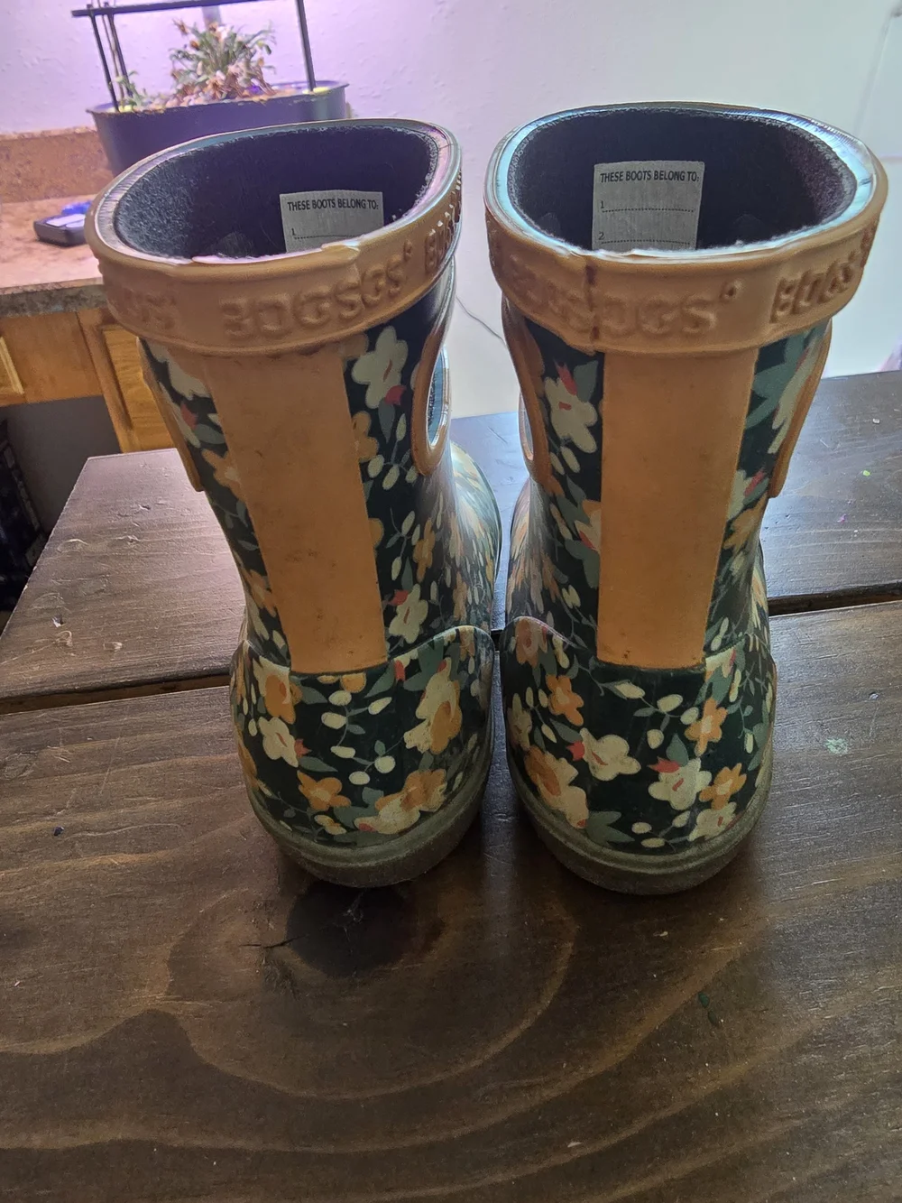 Bogs Kids Floral Rain Boots - Dark Green with Yellow and Cream Flowers